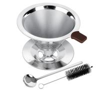 Pour Over Coffee Dripper, LOOFORE Stainless Steel Coffee Filter, Metal Cone Filter Paperless Reusable Coffee Filter Single Cup Coffee Maker 1-2 Cup, with Spoon and Silicone Tray, Cleaning Brush