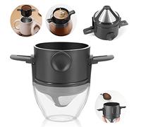 Pour Over Coffee Dripper Maker Filters Cone Paperless with Holder Manual Reusable Double Stainless Steel Filter 1-2 Cup