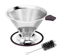 Pour Over Coffee Dripper, Paperless Pour Over Coffee filter, Stainless Steel Reusable Coffee Filters with Double Layer Mesh, Coffee Strainer Cup Stand & Cleaning Brush