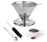 Pour Over Coffee Dripper, with Brush and Spoon, Stainless Steel Reusable Drip Coffee Filter, Paperless Drip Cone Coffee Filter, Easy to Clean, for Coffee Maker