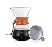 Pour Over Coffee Maker,14oz Paperless Glass Carafe,with Stainless Steel Filter,Reusable Glass Coffee Pot,Manual Coffee Dripper Brewer Hand Drip with Wood Sleeve