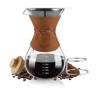 Pour Over Coffee Maker with Double-Layer Stainless Steel Filter - 27 oz Pour Over Coffee Dripper with Leather Collar, Heat Resistant 5 Cups Glass Coffee Carafe with Cork Lid for Hand Brewing Lovers
