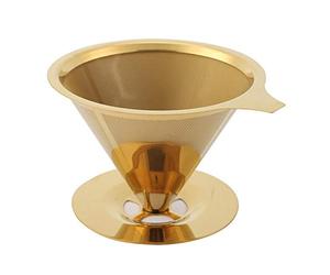 Pour Over Gold Coffee Filter, Stainless Steel Titanium Gold Pour Over Coffee Dripper Filter with Cup Stand and Handle, Paperless Reusable Stainless Steel Cone Coffee Maker