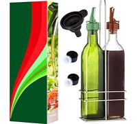 Poura 17oz Vinegar and Olive Oil Bottle Drizzler Set with Caddy 500ml | Unique ClickSeal Pour Spouts & Built-In Hygienic Dust Caps | Glass Dispenser Bottles for Cooking Kitchen with Silicone Funnel