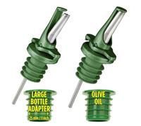 POURA Airtight Olive Oil Pourer Spout with BPA-Free Rubber & Dust Caps - ClickSeal Bottle Drizzler Keeps Oil Fresh - Use with Your Own Bottles - Includes Adapters - Green 2 Pack