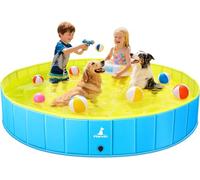 Pourbibi Foldable Dog Pool for Large Dogs Bath Pool,Kids Paddling Pool- 160*30cm Splash Pad with Anti-Slip Base,Outdoor Water Toy for Pets Children in Garden Beach Backyard