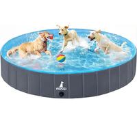 Pourbibi Foldable Dog Pool for Large Dogs Bath Pool,Kids PVC Paddling Pool - 160x30cm Splash Pad with Anti-Slip Base, Thickened Outdoor Water Toy for Pets Children in Garden Beach Backyard XL
