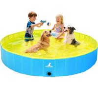 Pourbibi Foldable Dog Pool for Large Dogs Bath Pool,Kids PVC Paddling Pool - 160x30cm Splash Pad with Anti-Slip Base, Thickened Outdoor Water Toy for Pets Children in Garden Beach Backyard XL