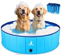 Pourbibi Foldable Dog Pool for Small Dogs - 80x20cm Doggy Paddling Pool, Thickened PVC Bath Pool with Anti-Slip Base Drain, Outdoor Water Toy for Puppies, Kids in Garden Backyard