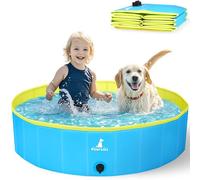 Pourbibi Foldable Dog Pool for Small Dogs - 80x20cm Doggy Paddling Pool, Thickened PVC Bath Pool with Anti-Slip Base Drain, Outdoor Water Toy for Puppies, Kids in Garden Backyard