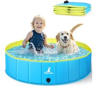 Pourbibi Foldable Dog Pool for Small Dogs - 80x20cm Doggy Paddling Pool, Thickened PVC Bath Pool with Anti-Slip Base Drain, Outdoor Water Toy for Puppies, Kids in Garden Backyard
