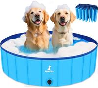 Pourbibi Foldable Dog Pool for Small Dogs - 80x20cm Doggy Paddling Pool, Thickened PVC Bath Pool with Anti-Slip Base Drain, Outdoor Water Toy for Puppies, Kids in Garden Backyard