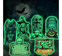 Pourbibi Outdoor Halloween Decorations, 6 PCS FluorescerntTombstones Halloween Garden Tombstone Graveyard Decorations