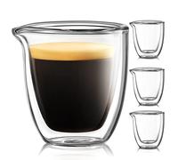 Pouring Espresso Cups Set of 4 - Glass Espresso Cups Shot Glass with Spout 2.7 OZ - Double Espresso Cups - Small Doppio Double Walled Clear Espresso Cups - Expresso Coffee Cup - Espresso Accessories