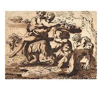 Poussin Bacchanalia Bacchanal Celebration Drawing Art Print Canvas Premium Wall Decor Poster Mural
