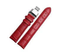 Pouszy 10/12/14/15/16/ 18mm Genuine Leather Strap, Replacement Strap, Suitable for formal/Casual Occasions.,Red Steel Folding,19mm