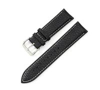 Pouszy 12/14/16/18/20/22mm Genuine Leather Strap, Stainless Steel Buckle, Suitable for Both formal and Casual Occasions,Black-White Line,14mm