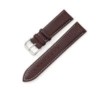 Pouszy 12/14/16/18/20/22mm Genuine Leather Strap, Stainless Steel Buckle, Suitable for Both formal and Casual Occasions,Darkbrown-White Line,16mm