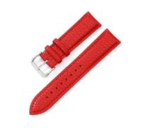 Pouszy 12/14/16/18/20/22mm Genuine Leather Strap, Stainless Steel Buckle, Suitable for Both formal and Casual Occasions,Red,18mm