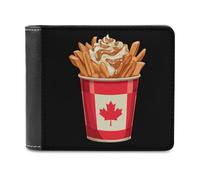 Poutine with Canadian Flag Men's Leather Wallet Bifold Purse Card Holder Slim Money Clip Single-Sided Print