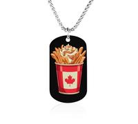 Poutine with Canadian Flag Men's Pendant Necklace Chain Customizable Jewelry Dog Tag Necklaces