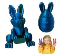 Pouway 3D Printed Easter Bunny Eggs - Easter Full Articulated Crystal Bunny With Egg, Cute Bunny Sculpture, 3D Printed Easter Egg Figurine Toys, Easter Basket Stuffers for Home Decor (Blue Green)