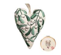 Pouway Christmas Heart Embroidery Kit - DIY Heart Shaped Hand Embroidered Christmas Ornaments Kit, Embroidery Kit Christmas for Beginners, Christmas Pattern Ornament Craft Kit Gifts (#G)
