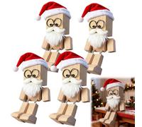 Pouway Shaking Santa Claus Figurine, 3.2inch Little Wooden Figure That Sways, Santa Design Wooden Feet Shaking Man, Car Dashboard Accessories, for Friends Familys (Christmas Edition,4PACK)