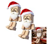 Pouway Shaking Santa Claus Figurine, 3.2inch Little Wooden Figure That Sways, Santa Design Wooden Feet Shaking Man, Car Dashboard Accessories, for Friends Familys (Christmas Edition,2PACK)