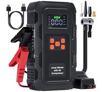 Povasee Jump Starter Power Pack with Air Compressor 150PSI, 6000A Car Jump Starter with Auto Shutoff Tyre Inflator, 12V Battery Booster (10L Gas/8L Diesel) Jump Pack with LED Light, Outputs (Orange)