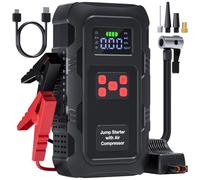 Povasee Jump Starter Power Pack with Air Compressor 150PSI, 6000A Car Jump Starter with Auto Shutoff Tyre Inflator, 12V Battery Booster (10L Gas/8L Diesel) Jump Pack with LED Light, Outport (Red)