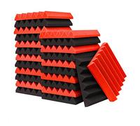 Povhhee Pack of 24 Acoustic Foam Panels, Triangle Groove Studio Wedge Tiles, Fireproof Sound Panels, Soundproof Foam for the Wall, Red and Black
