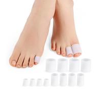 Povihome Toe Sleeves, Toe Protectors, 12 Pack Toe Tube Pads for Hammer Toe,Stubbed Toe,Corns, Calluses Protect (3 Different Sizes, White)