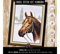 Povitrulya Animal Cross Stitch Kit 'London' - Brown Horse Embroidery Set with Counted Pattern