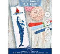 Povitrulya 'Blue Whale' - Embroidery Set for DIY Bookmark - Counted Cross Stitch Kit with Paper Pattern, 16 Count Aida Canvas and Pre-Sorted Floss