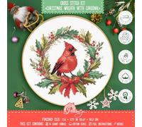 Povitrulya Christmas Wreath with Cardinal Bird - DIY Counted Cross Stitch Kit