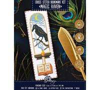 Povitrulya Counted Cross Stitch Kit for Adults Magic Raven - DIY Halloween Bookmark Set for Hand Embroidery