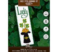 Povitrulya Counted Cross Stitch Kit Lucky - DIY Embroidery Book Marker Set for Adults and Kids with Paper Pattern, 16 Count Aida Canvas and Presorted Floss