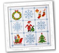 Povitrulya Counted Cross Stitch Kit 'Merry Christmas' - Easy-to-do Embroidery Sampler Set for The Christmas and New Year Holidays, Encouragement, with a Christmas Tree, Snowflake, and Santa