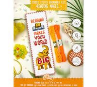Povitrulya Counted Cross Stitch kit Reading Makes Your World Big - Embroidery Set for DIY Bookmark with 16 Count Blank Aida Fabric, Paper Pattern and presorted Floss