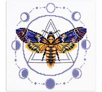 Povitrulya Death's-Head Hawkmoth Counted Cross Stitch Kit - Gothic Skull Moth and Moon Phases Embroidery Set for Adults, 11 Colours, 14 Count Aida