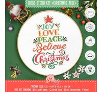 Povitrulya Easy Counted Cross Stitch Kit for Adult Christmas Tree with Inspirational Words Joy, Love, Peace, Believe