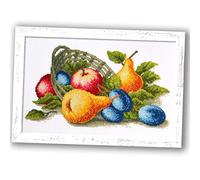 Povitrulya Fruit Basket - Embroidery Set - DIY Counted Cross Stitch Kit with Paper Pattern, 14 Count Aida Canvas and Pre-Sorted Floss
