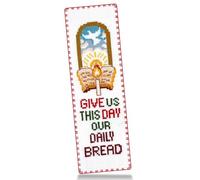 Povitrulya Give Us This Day Our Daily Bread Counted Cross Stitch Bookmark Kit - Christian Bible Verse Embroidery Set for Adults, 10 Colours, 16 Count Aida