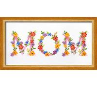 Povitrulya MOM Counted Cross Stitch Kit - DIY Embroidery Set with Papper Pattern, Presorted Floss and Blank 14-Count Aida Canvas - Hand Made Mother's Day Gift