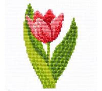 Povitrulya Pink Tulip - Counted Cross Stitch kit for Hand Embroidery - DIY Easy Flower Set for Adult Or Kids