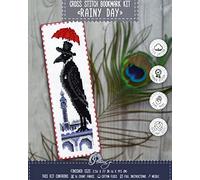 Povitrulya Rainy Day Counted Cross Stitch Bookmark Kit - Tower of London Raven Embroidery Set for Adults and Beginners, 8 Colours, 16 Count Aida, Partly Stitched