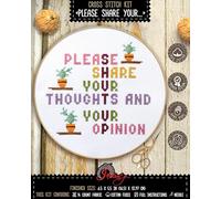 Povitrulya Sarcastic Cross Stitch Kit for Adults - “Please Share Your Thoughts and Your Opinion” Funny Quote Embroidery Set - Hidden Message Design, Modern Counted Cross Stitch Home Decor