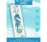 Povitrulya Seahorse Counted Cross Stitch Bookmark Kit - Sea Life Embroidery Set for Adults and Beginners, 6 Colours, 16 Count Aida, Partly Stitched