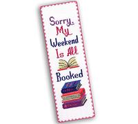 Povitrulya Sorry My Weekend is All Booked Counted Cross Stitch Bookmark Kit - Funny Quote Embroidery Set for Book Lovers, 9 Colours, 16 Count Aida
